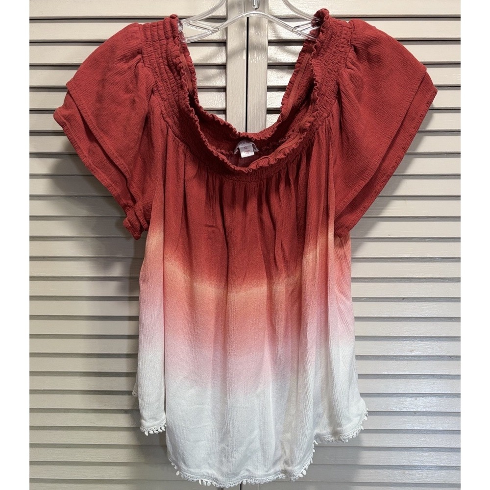 Xihilaration Orange/White Ombre Short Sleeve Smock Boat Neck Size XL Crochet